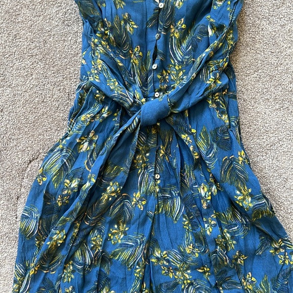 Free People wide leg cropped jumpsuit button up tie front - Picture 3 of 7